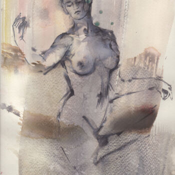 Dessin intitulée "BEAUTIFUL NAKED GIR…" par Samira Yanushkova, Œuvre d'art originale, Aquarelle