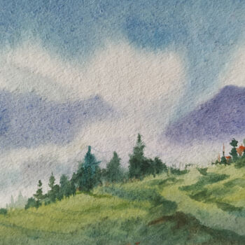 Painting titled "Cloudy Foggy Himala…" by Samiran Sarkar, Original Artwork, Watercolor