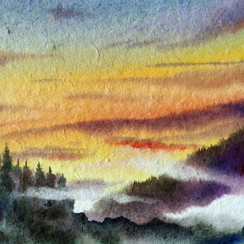 Ζωγραφική με τίτλο "Cloudy Sunset Himal…" από Samiran Sarkar, Αυθεντικά έργα τέχνης, Ακουαρέλα