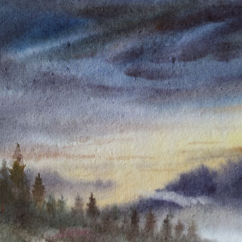绘画 标题为“Cloudy Sunset  Hima…” 由Samiran Sarkar, 原创艺术品, 水彩