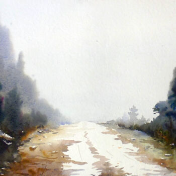 Painting titled "Misty Foggy Mountai…" by Samiran Sarkar, Original Artwork, Watercolor