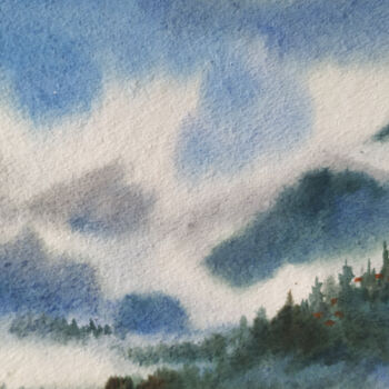 Картина под названием "Misty Cloudy Himala…" - Samiran Sarkar, Подлинное произведение искусства, Акварель