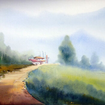 Painting titled "Misty Himalaya Rura…" by Samiran Sarkar, Original Artwork, Watercolor