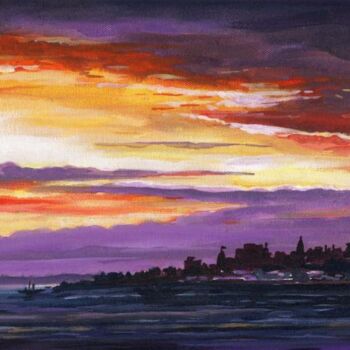 Painting titled "Sunset on river" by Samiran Sarkar, Original Artwork, Oil