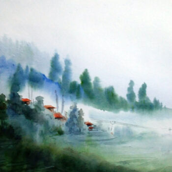 Malarstwo zatytułowany „Cloudy Foggy Himala…” autorstwa Samiran Sarkar, Oryginalna praca, Akwarela