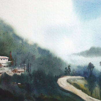 Malerei mit dem Titel "Cloudy Himalaya" von Samiran Sarkar, Original-Kunstwerk, Aquarell