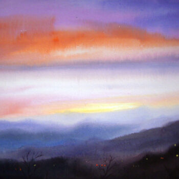 Painting titled "Evening Mountain La…" by Samiran Sarkar, Original Artwork, Watercolor