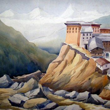 Schilderij getiteld "Landscape of Himala…" door Samiran Sarkar, Origineel Kunstwerk, Aquarel