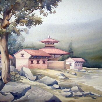 Pittura intitolato "Temples-watercolor…" da Samiran Sarkar, Opera d'arte originale, Acquarello