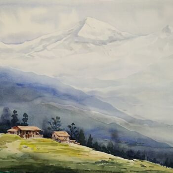 Pintura intitulada "Beauty of Himalayas" por Samiran Sarkar, Obras de arte originais, Aquarela