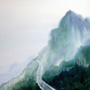Peinture intitulée "Misty Himalaya Moun…" par Samiran Sarkar, Œuvre d'art originale, Aquarelle
