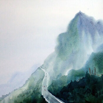 Painting titled "Misty Himalaya Moun…" by Samiran Sarkar, Original Artwork, Watercolor