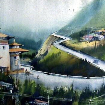 Pintura titulada "Beauty of Bhutan" por Samiran Sarkar, Obra de arte original