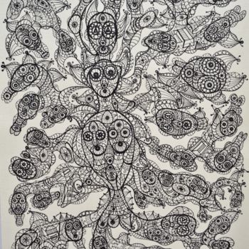 Desenho intitulada "LA VÉRITÉ ET LA LUM…" por Salvador  Moreno, Obras de arte originais, Marcador