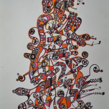 Рисунок под названием "PARALLELISEME" - Salvador  Moreno, Подлинное произведение искусства, Маркер