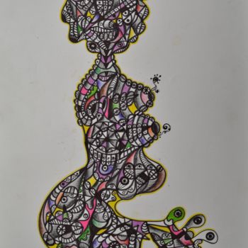 Drawing titled "SIGNE DE VIE" by Salvador  Moreno, Original Artwork, Marker