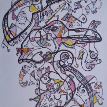 Drawing titled "LES OISEAUX" by Salvador  Moreno, Original Artwork, Marker