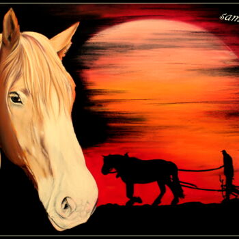 Dessin intitulée "dessin cheval au pa…" par Samos17 Portraitiste, Œuvre d'art originale, Pastel