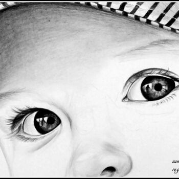 Dibujo titulada "regard d'enfant qui…" por Samos17 Portraitiste, Obra de arte original