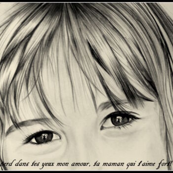 Drawing titled "regard d'enfant qui…" by Samos17 Portraitiste, Original Artwork, Pencil