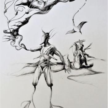Desenho intitulada "Le jardinier / The…" por Samuel Della Schiava, Obras de arte originais, Tinta