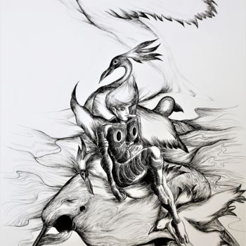 Drawing titled "Oiseaux / Birds" by Samuel Della Schiava, Original Artwork, Ink