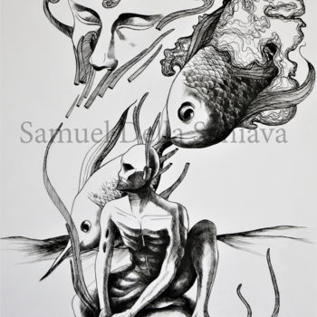 Desenho intitulada "Machine à rêves / D…" por Samuel Della Schiava, Obras de arte originais, Tinta