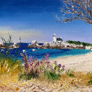 Peinture intitulée "La plage du phare b…" par Samuel Kouyoumdjian, Œuvre d'art originale, Huile Monté sur Carton
