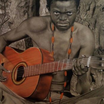 Dessin intitulée "Feel the Music" par Samuel Momoh (Artsam), Œuvre d'art originale, Fusain