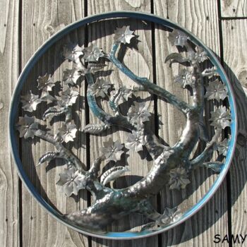 Sculpture titled "sakura bleu" by Samy, Original Artwork, Metals
