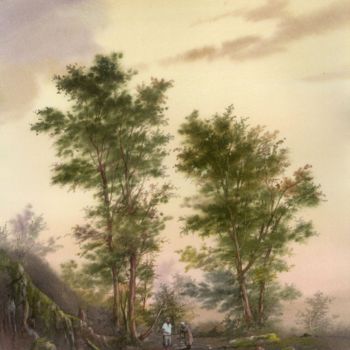 Pintura intitulada "Landscape in the en…" por Samvel Galstyan, Obras de arte originais, Aquarela
