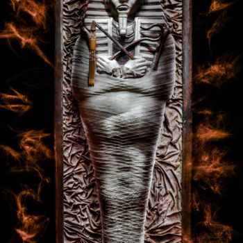 Fotografie getiteld "Le Pharaon Mystérie…" door San Art, Origineel Kunstwerk, Light Painting Gemonteerd op Frame voor houten…
