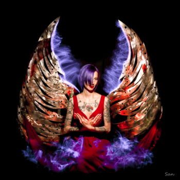 Photography titled "Angel" by San Art, Original Artwork, Light Painting Mounted on Wood Stretcher frame