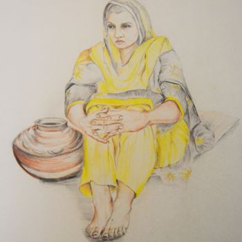 Pittura intitolato "Rural Pakistani Wom…" da Sana Anwer, Opera d'arte originale, Altro