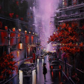 Painting titled "Night Urban Citysca…" by Sanade, Original Artwork, Oil