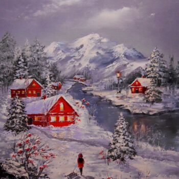 Painting titled "Sweet Winter Stroll…" by Sanade, Original Artwork, Oil