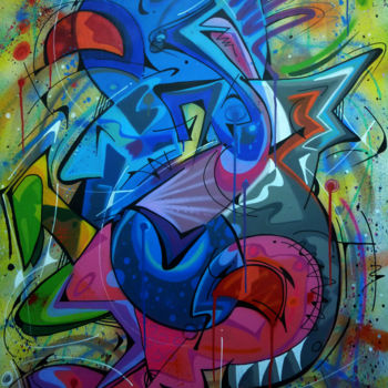 Schilderij getiteld "100 titres 51" door Saname, Origineel Kunstwerk, Graffiti Gemonteerd op Frame voor houten brancard