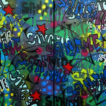 Malarstwo zatytułowany „Muti tag 7 diptyque” autorstwa Saname, Oryginalna praca, Farba w spray'u Zamontowany na Drewniana ra…