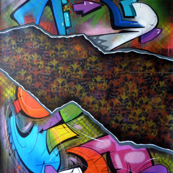 Malerei mit dem Titel "100 titres 73" von Saname, Original-Kunstwerk, Sprühfarbe Auf Keilrahmen aus Holz montiert