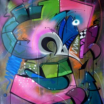 Schilderij getiteld "Fish 16" door Saname, Origineel Kunstwerk, Graffiti