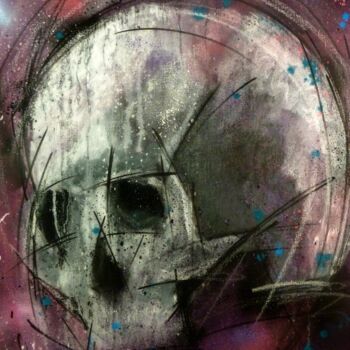 "Crâne n°2204" başlıklı Tablo Saname tarafından, Orijinal sanat, Sprey boya Ahşap Sedye çerçevesi üzerine monte edilmiş