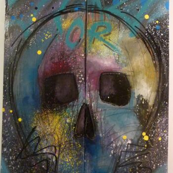 Painting titled "SK8 or die" by Saname, Original Artwork, Spray paint Mounted on Wood Panel