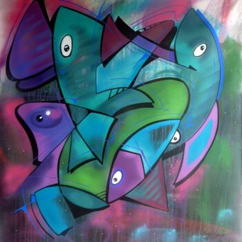 Painting titled "Fish n°2302" by Saname, Original Artwork, Spray paint