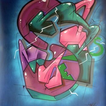 Painting titled "Trace n° 2409" by Saname, Original Artwork, Spray paint