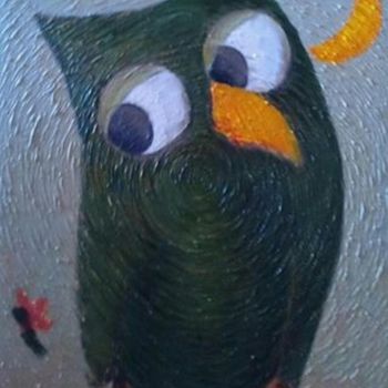 Peinture intitulée ""Зеленая сова"" par Sanan Samedov, Œuvre d'art originale, Huile