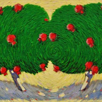 Peinture intitulée ""Гранатовые деревья"" par Sanan Samedov, Œuvre d'art originale, Huile
