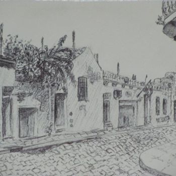 Dibujo titulada "Vieja calle colonial" por Jorge Alberto Sánchez Conte, Obra de arte original, Otro