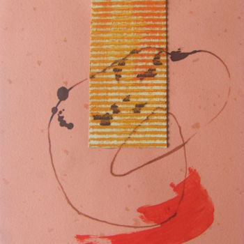Schilderij getiteld "Rojo sobre naranja" door Jorge Alberto Sánchez Conte, Origineel Kunstwerk, Aquarel