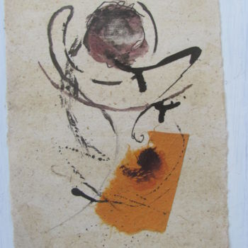 Dibujo titulada "Naranja sobre amari…" por Jorge Alberto Sánchez Conte, Obra de arte original, Tinta