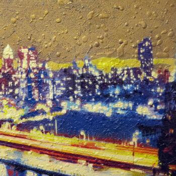 Painting titled "Cars light. 5 of 5." by Sand, Original Artwork, Spray paint Mounted on Wood Stretcher frame